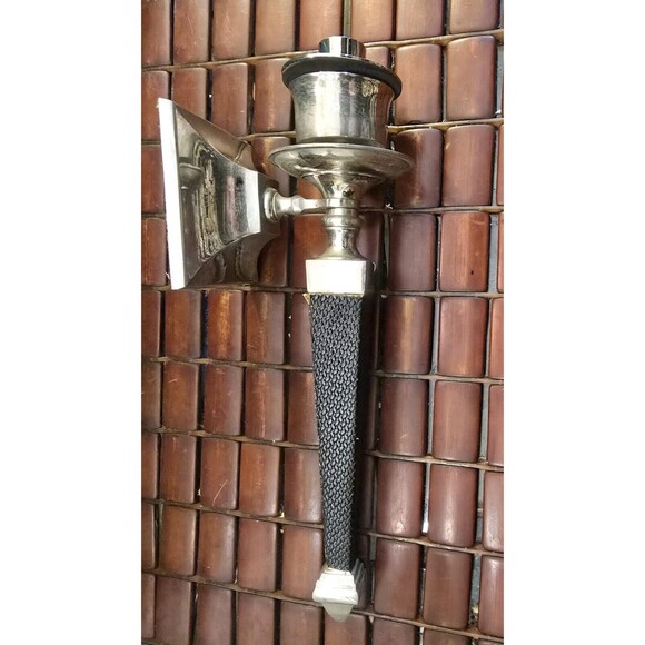Vintage The Bombay Co. Candle Wall Sconce Silver & Black Art Deco Style 12" High - Picture 1 of 7